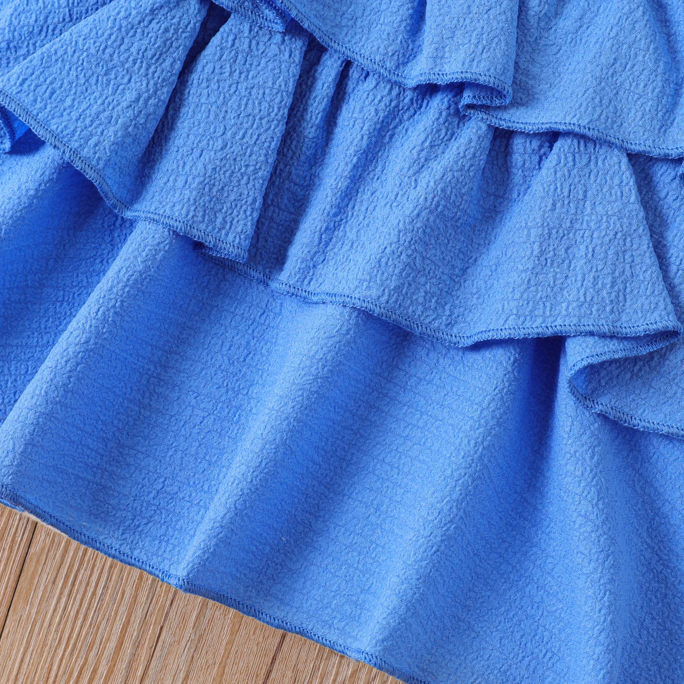2pcs Kid Girl Solid Ruffled Layered Tank Top and Shorts Set   Blue image 4