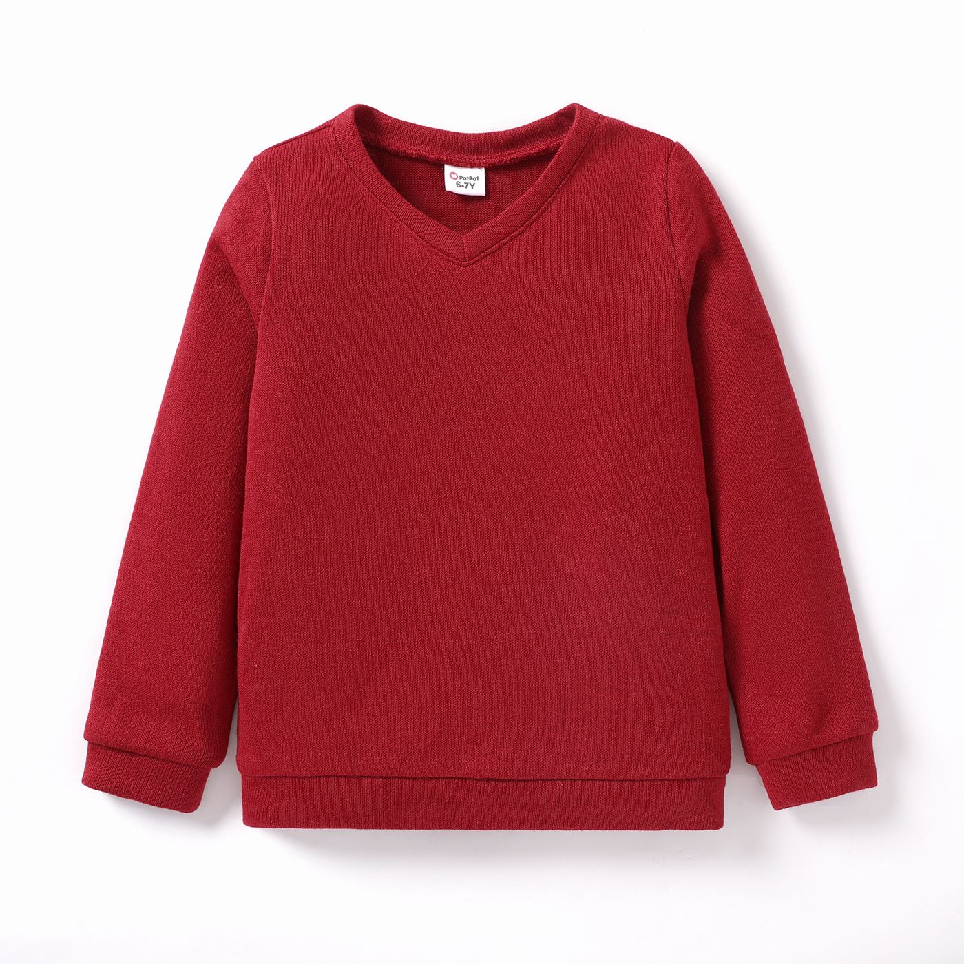 

Kid Boy School Uniform Solid V-neck Long-sleeve Sweatshirt