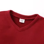 Kid Boy School Uniform Solid V-neck Long-sleeve Sweatshirt  Red image 3
