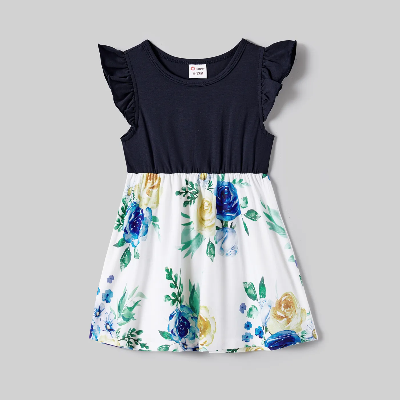 Family Matching Allover Floral Print Drawstring Waist Halter Neck Dresses and Color Block Short-sleeve T-shirts Sets MultiColour big image 1