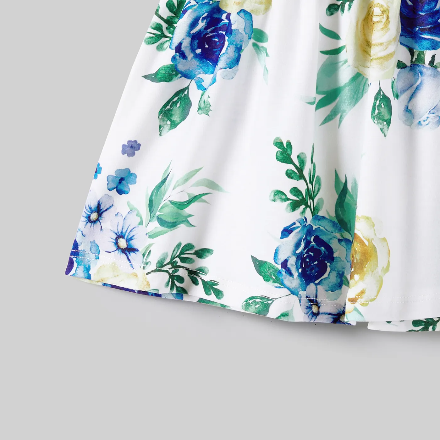 Family Matching Allover Floral Print Drawstring Waist Halter Neck Dresses and Color Block Short-sleeve T-shirts Sets MultiColour image 4