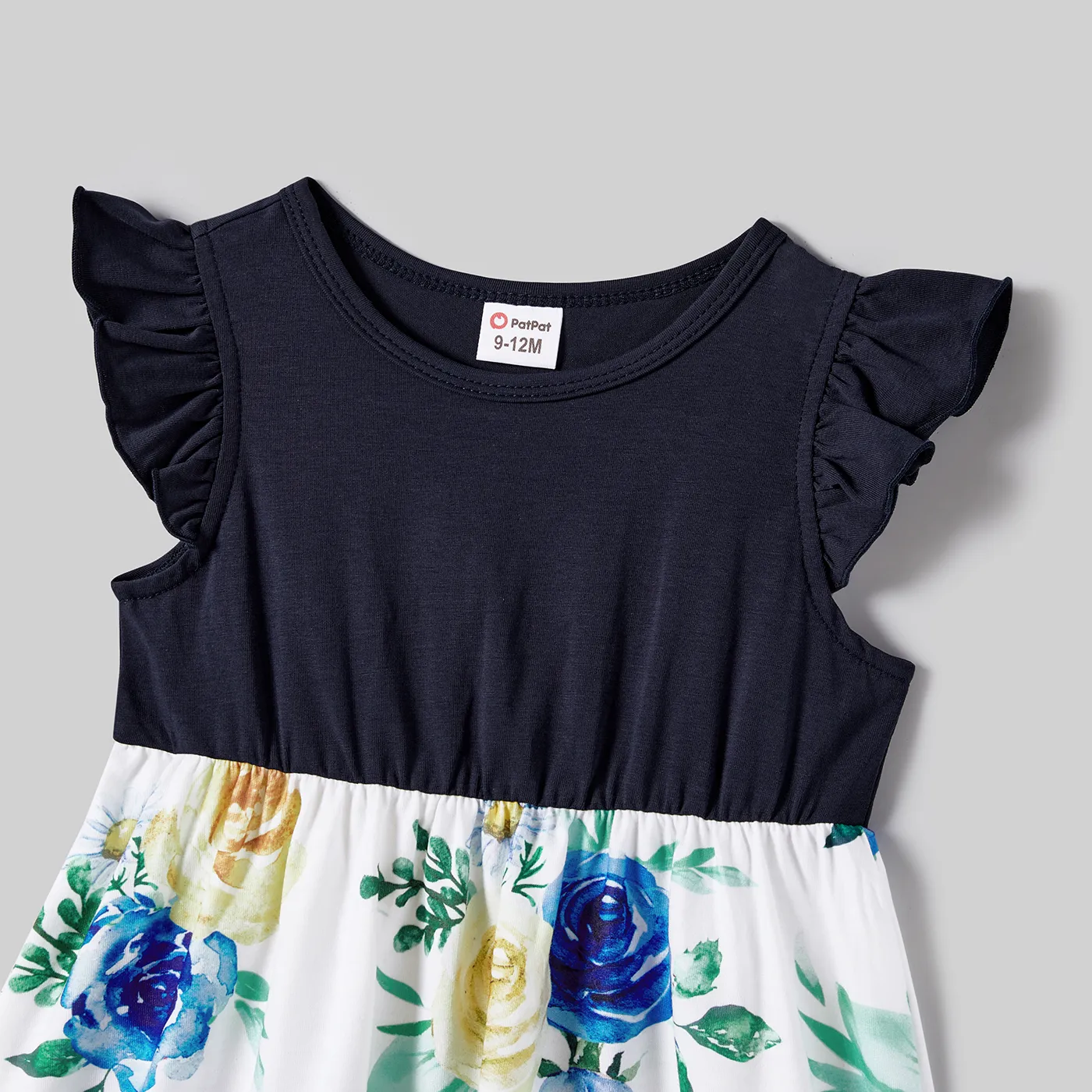 Family Matching Allover Floral Print Drawstring Waist Halter Neck Dresses and Color Block Short-sleeve T-shirts Sets MultiColour image 3
