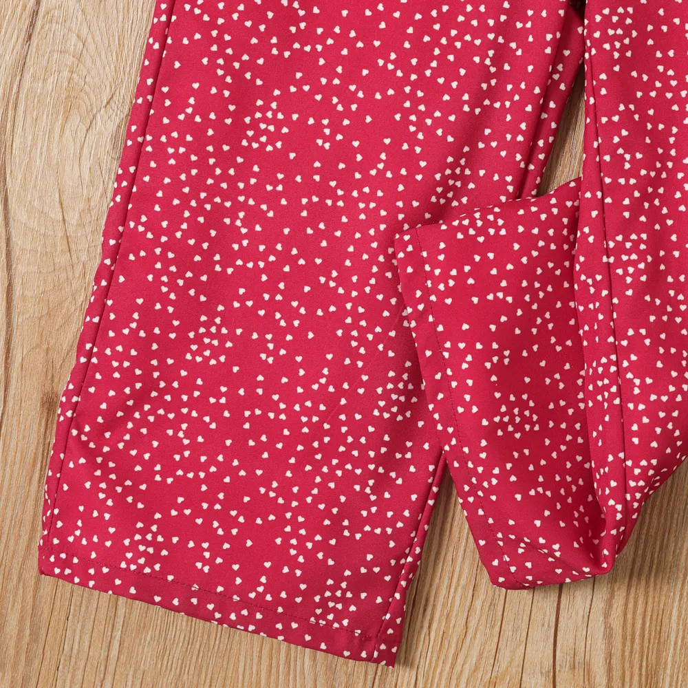 Toddler Girl Allover Heart Print Short-sleeve Smocked Jumpsuit big image 5