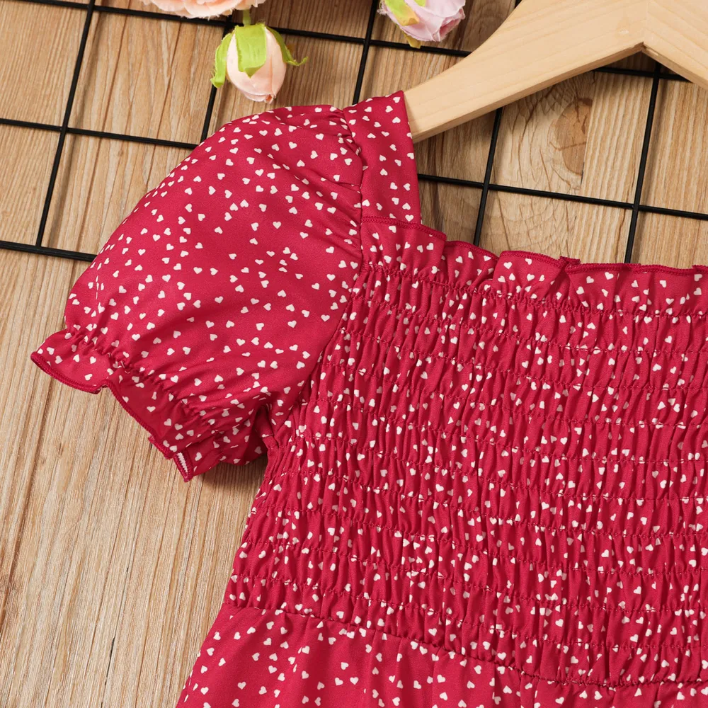 Toddler Girl Allover Heart Print Short-sleeve Smocked Jumpsuit   big image 3