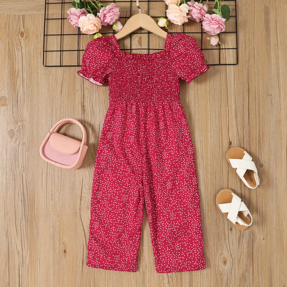 Toddler Girl Allover Heart Print Short-sleeve Smocked Jumpsuit   big image 2