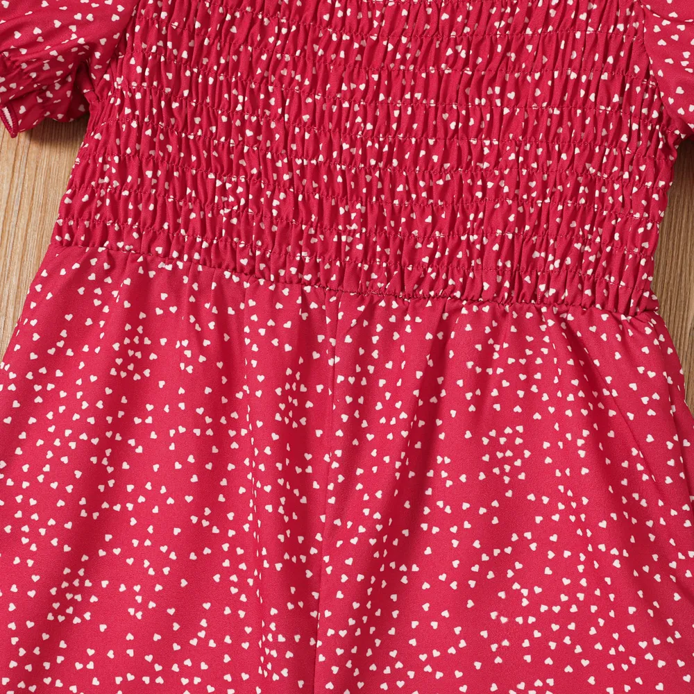 Toddler Girl Allover Heart Print Short-sleeve Smocked Jumpsuit big image 4