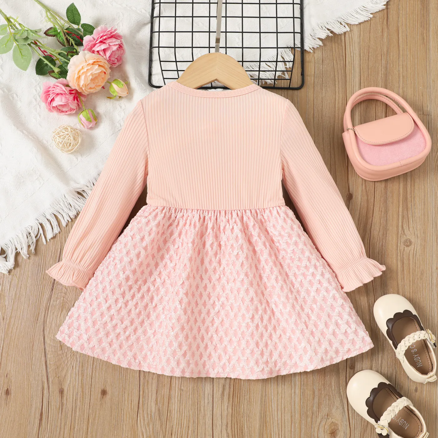 Criança Menina Peça dois em um Bonito Vestidos Rosa image 2