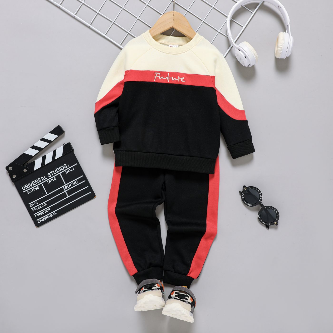 2pcs Toddler Boy Colorblock Pullover Sweatshirt Et Pantalon Set