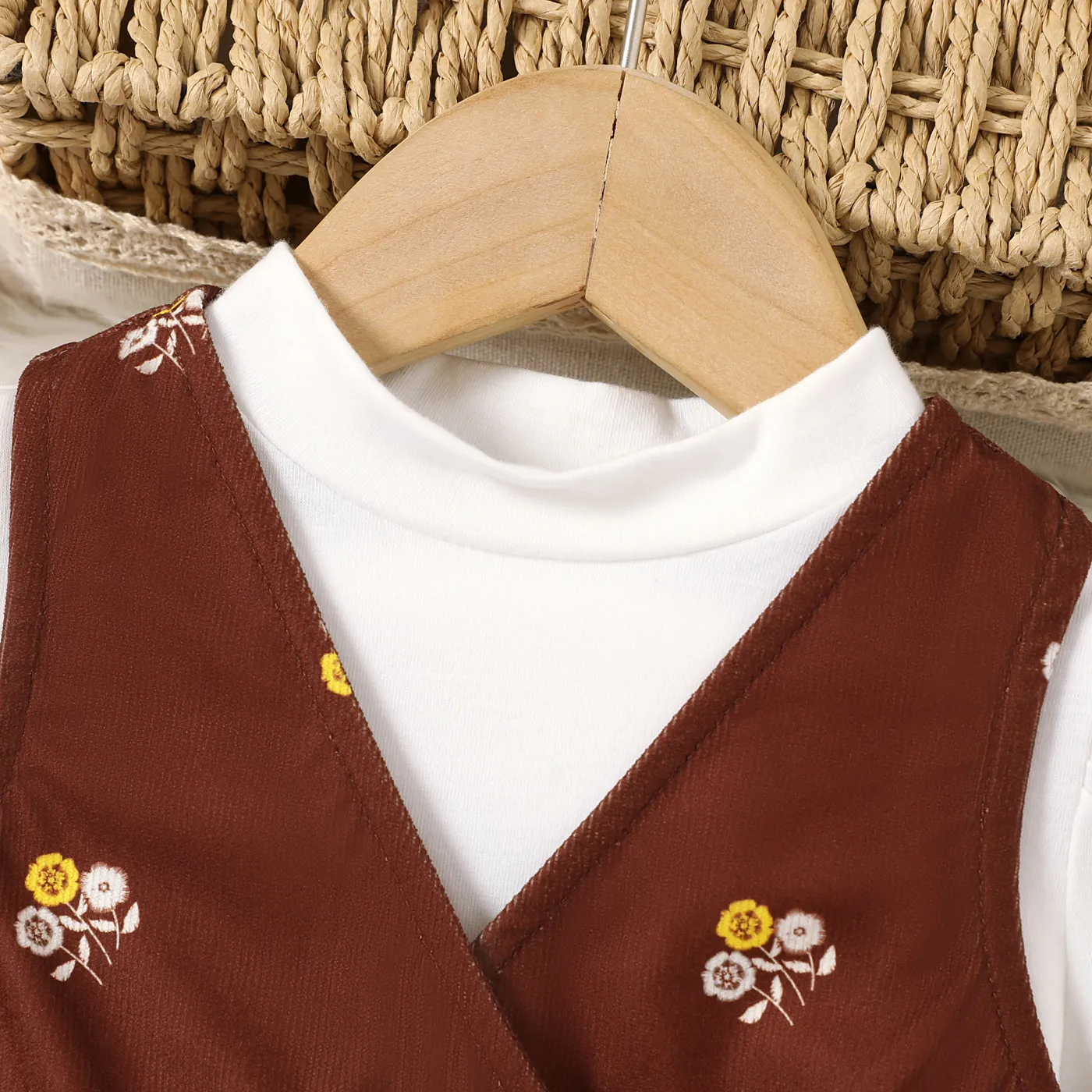 Toddler Girl Stand Collar Floral Long Sleeves Dress Brown image 3