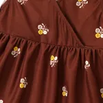Toddler Girl Stand Collar Floral Long Sleeves Dress Brown image 4