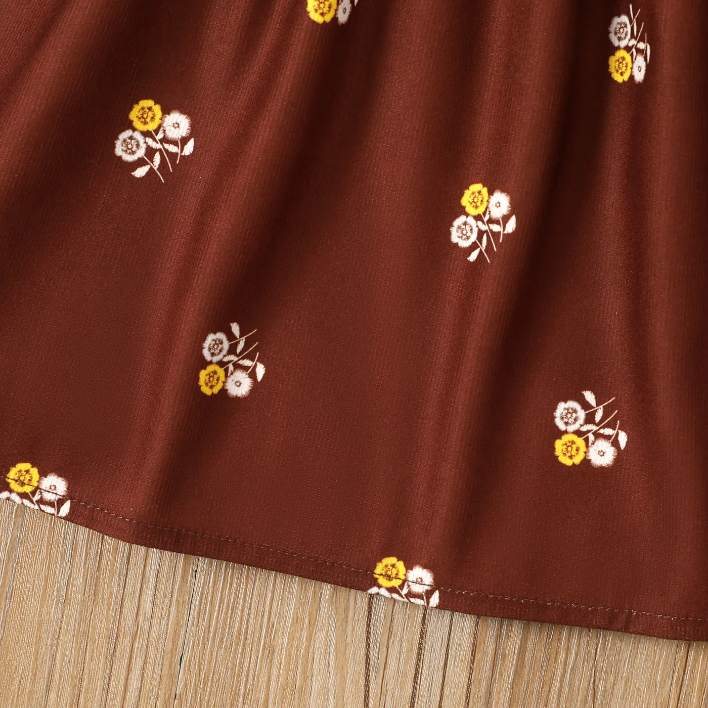 Toddler Girl Stand Collar Floral Long Sleeves Dress Brown image 5
