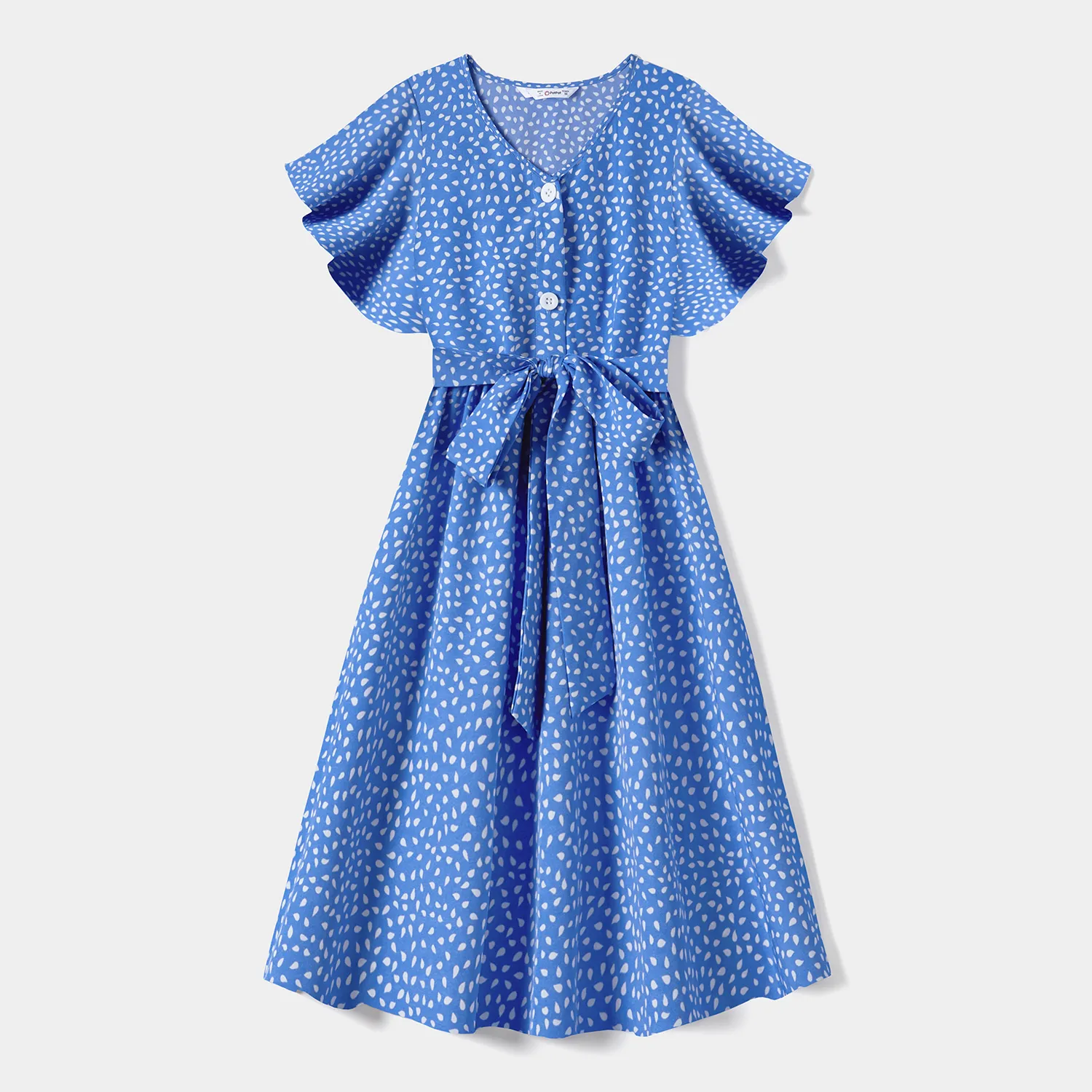 Family Matching Dots Pattern Belted Ruffle-sleeve Dresses and Colorblock T-shirts Sets  big image 17