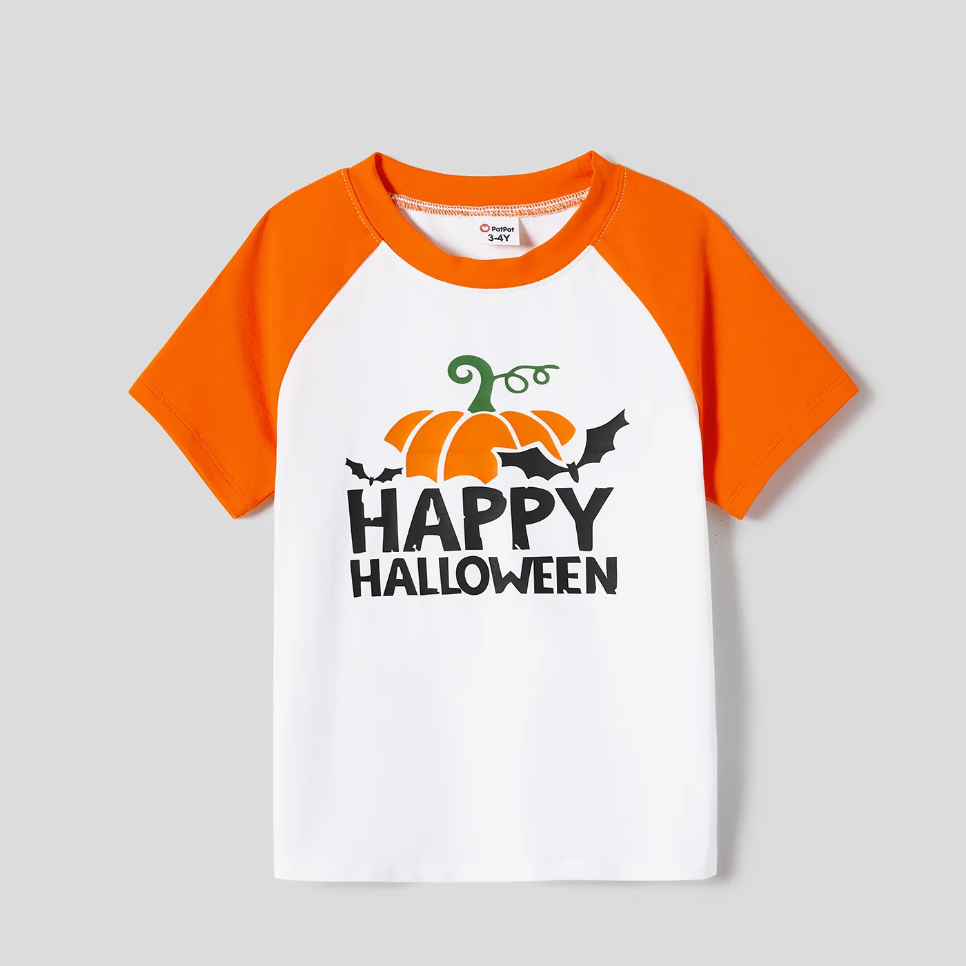 Halloween Family Matching Pumpkin Print Belted Dresses And Solid Letter Print Short Sleeve Tops Sets
