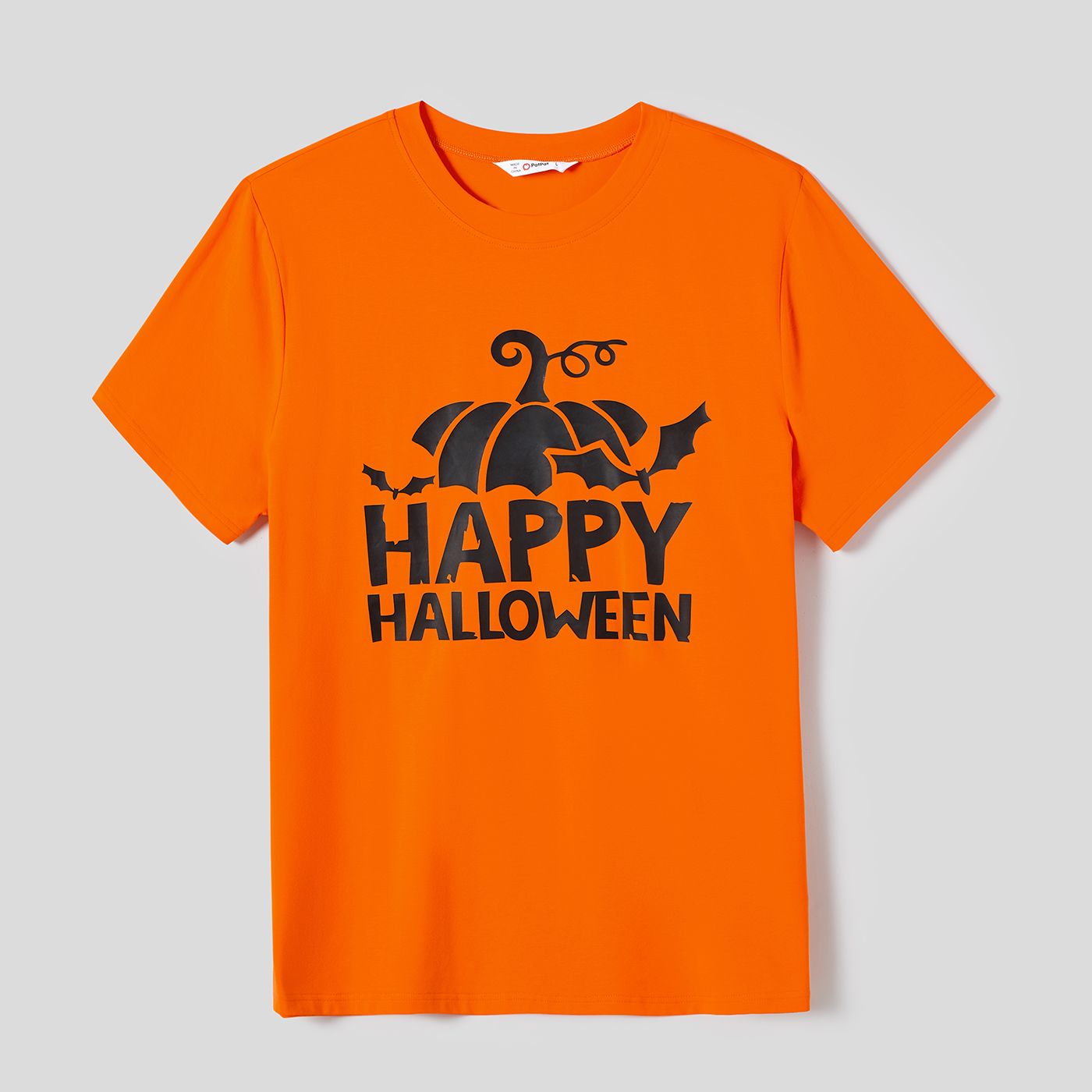 Halloween Family Matching Pumpkin Print Belted Dresses And Solid Letter Print Short Sleeve Tops Sets