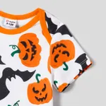 Halloween Family Matching Pumpkin Print Belted Dresses and Solid Letter Print Short Sleeve Tops Sets  image 3