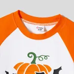 Halloween Family Matching Pumpkin Print Belted Dresses and Solid Letter Print Short Sleeve Tops Sets  image 6