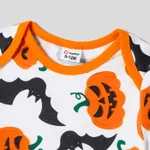 Halloween Family Matching Pumpkin Print Belted Dresses and Solid Letter Print Short Sleeve Tops Sets  image 2
