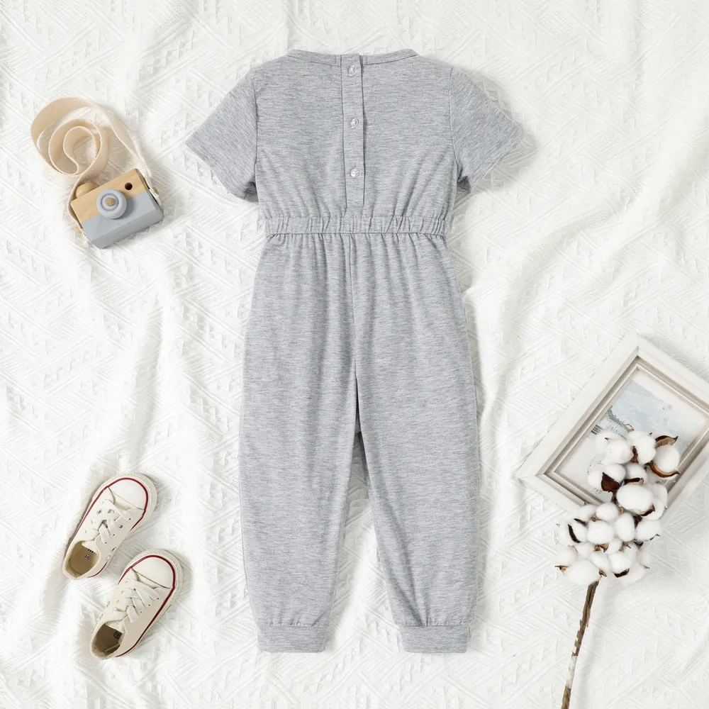Toddler Girl Back Button Short-sleeve Solid Jumpsuit big image 2