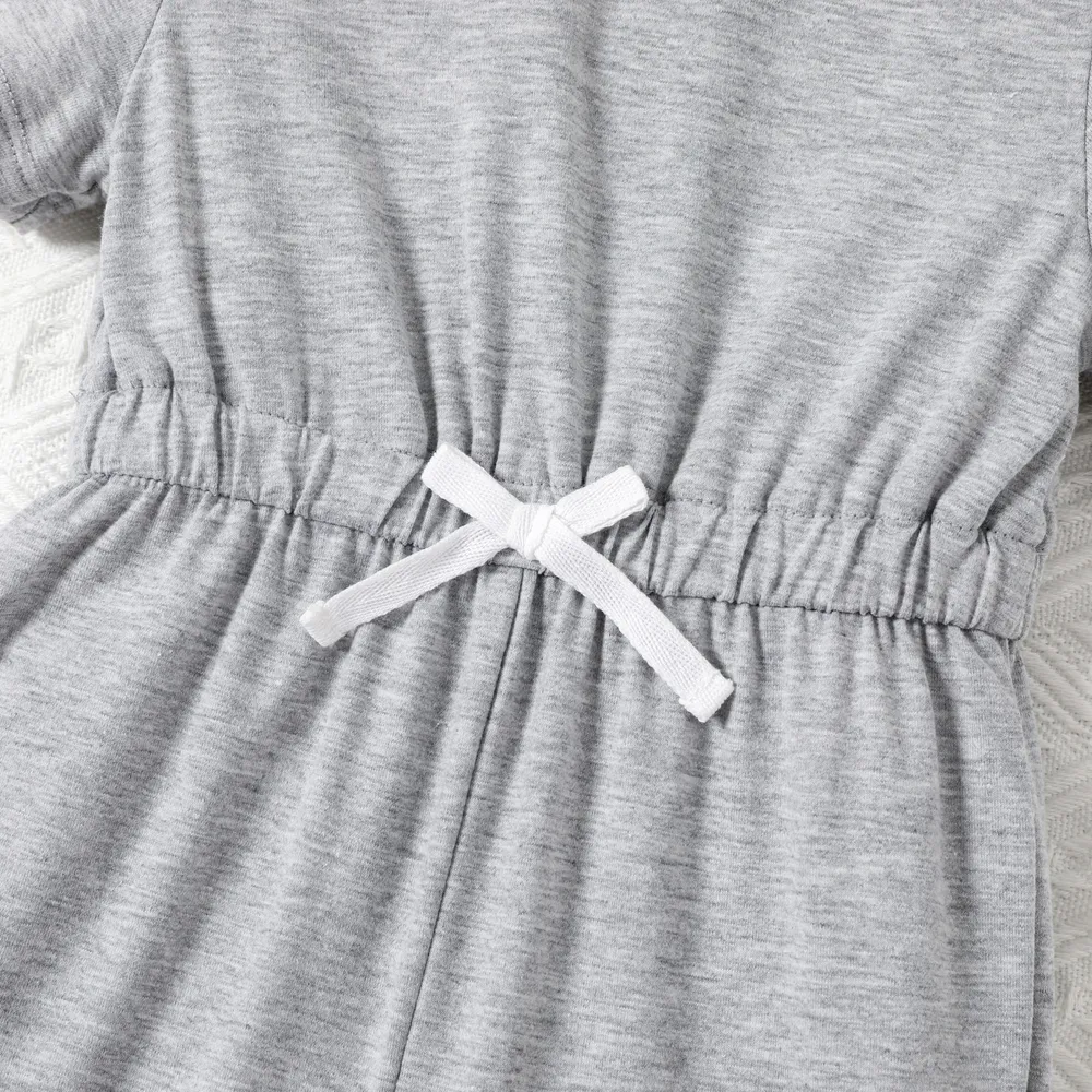 Toddler Girl Back Button Short-sleeve Solid Jumpsuit   big image 4