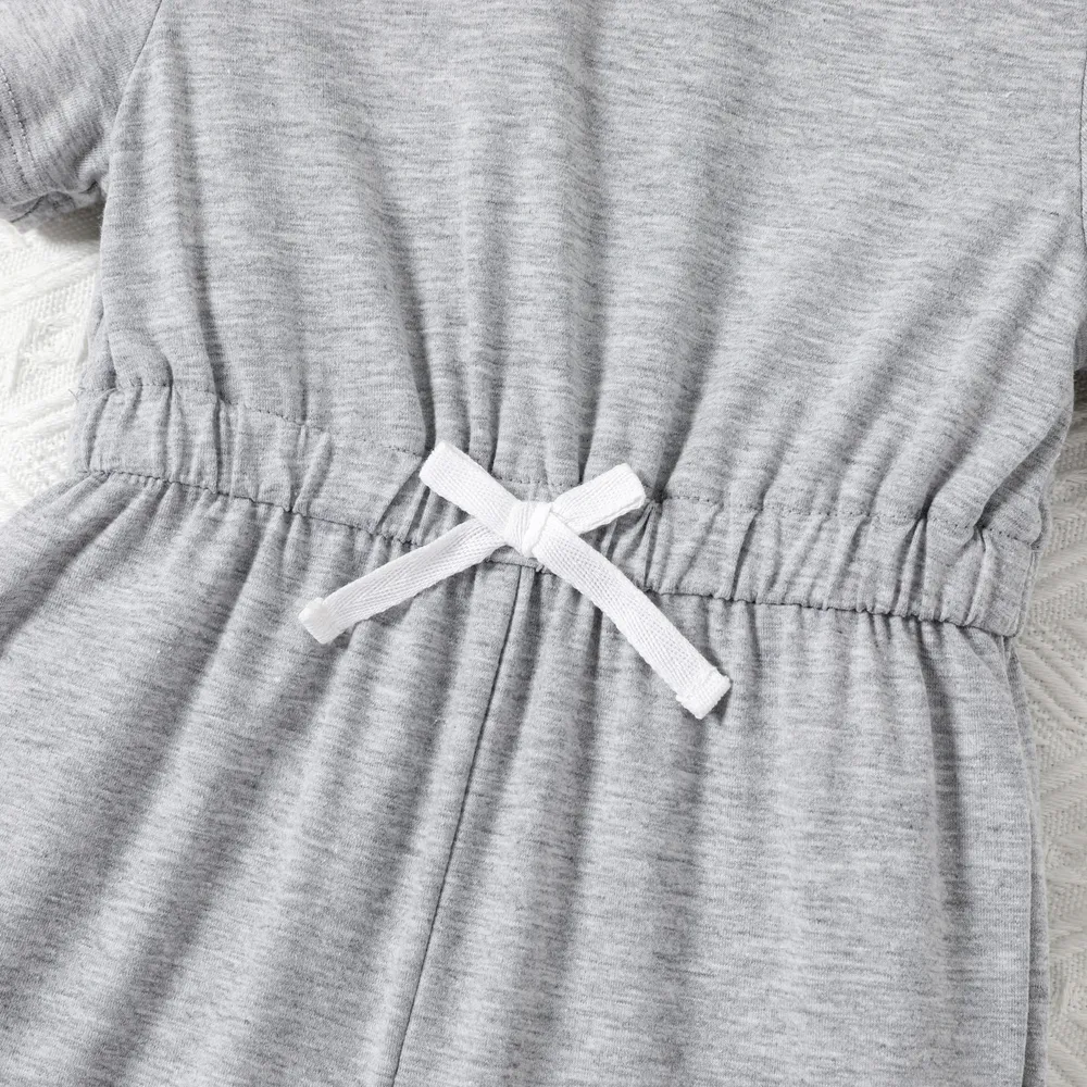 Toddler Girl Back Button Short-sleeve Solid Jumpsuit big image 4
