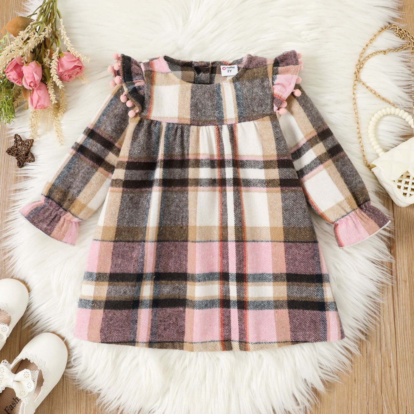 

Toddler Girl Plaid Flutter Sleeve Dress