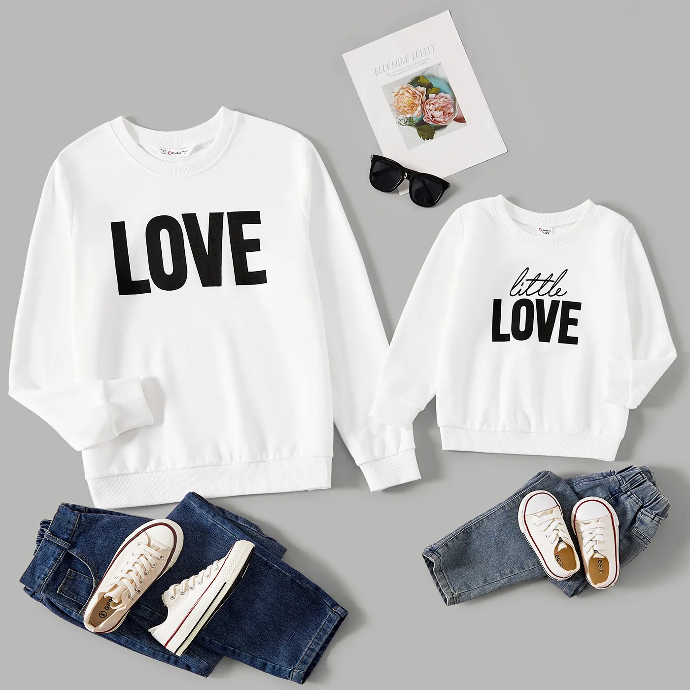 Mommy And Me Letter Print Round Neck Long Sleeve Tops