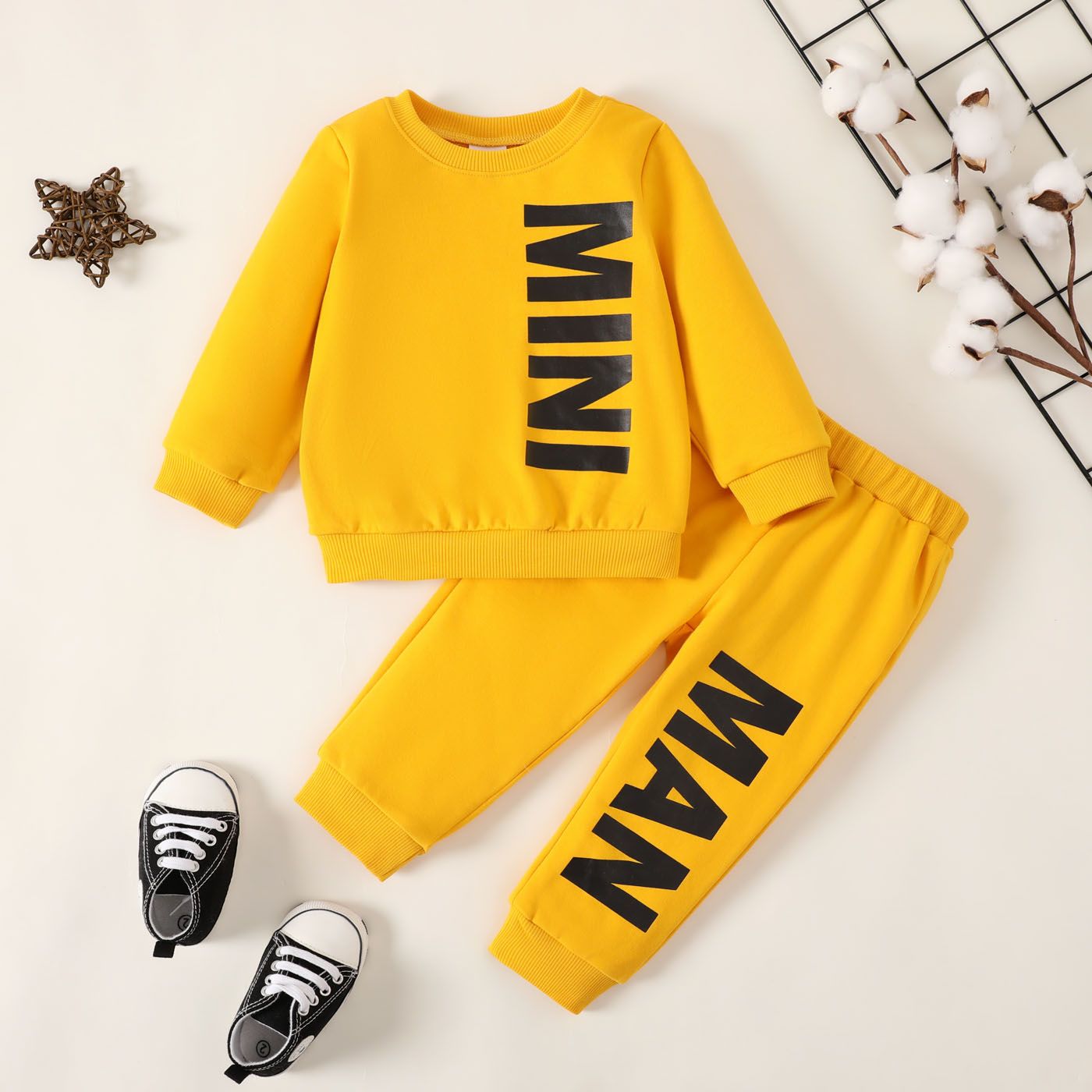 2pcs Baby Boy Letter Print Pullover Sweatshirt And Pants Set