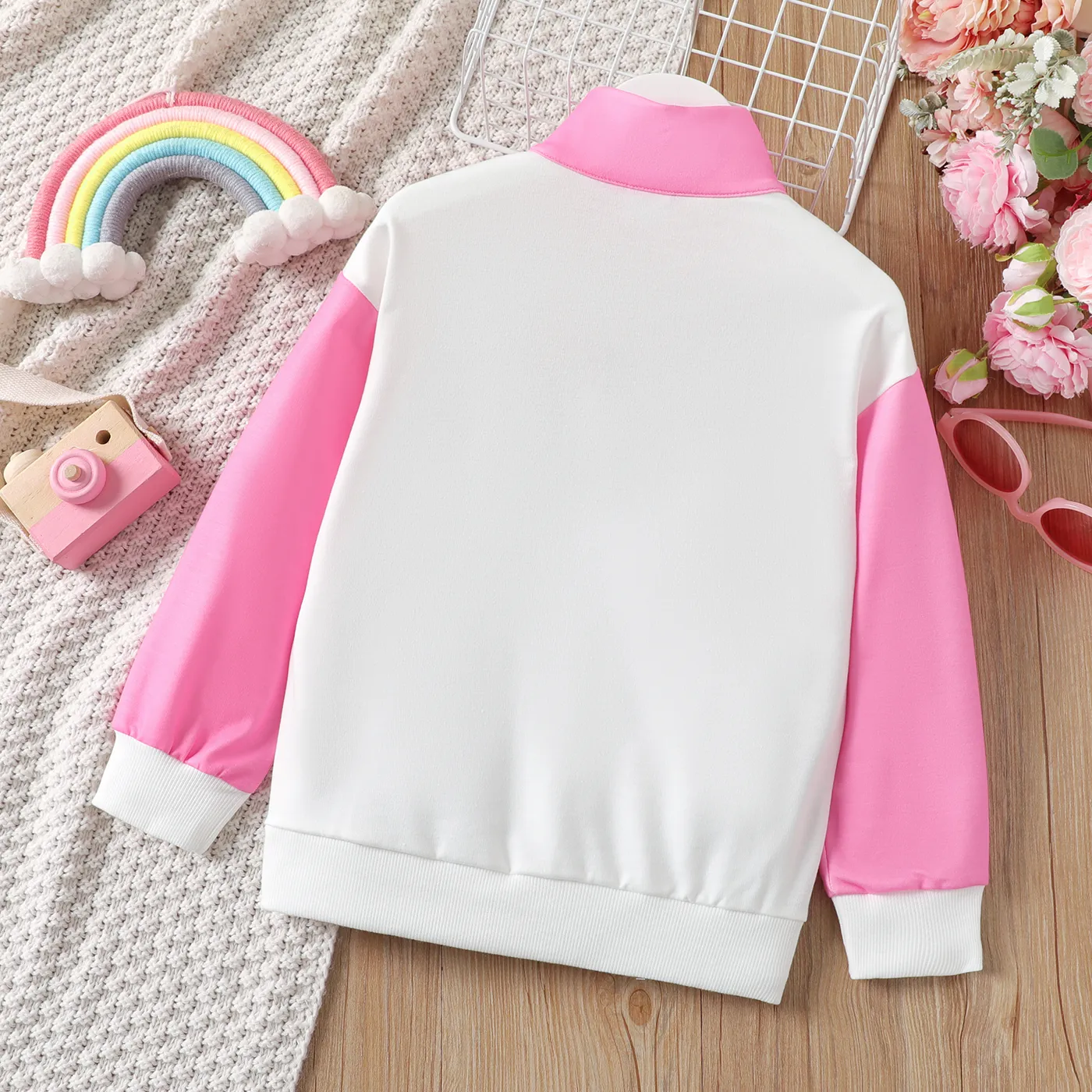 Kid Girl Unicorn Print Zip Half Placket Sweatshirt   image 2