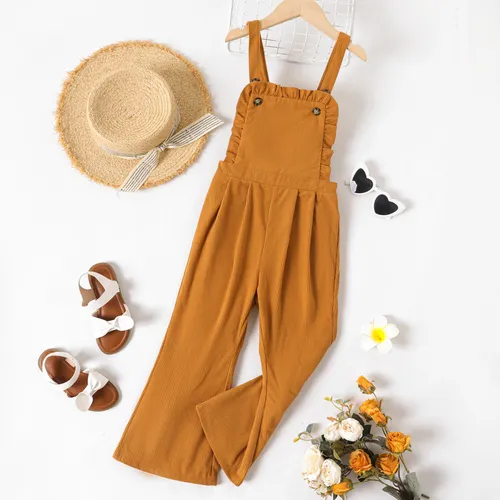 Kid Girl Ribbed Buttons Front Strappy Overalls