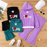 2pcs Kid Girl Letters Heart Embroidery Hoodie and Solid Flared Pants Set  image 2