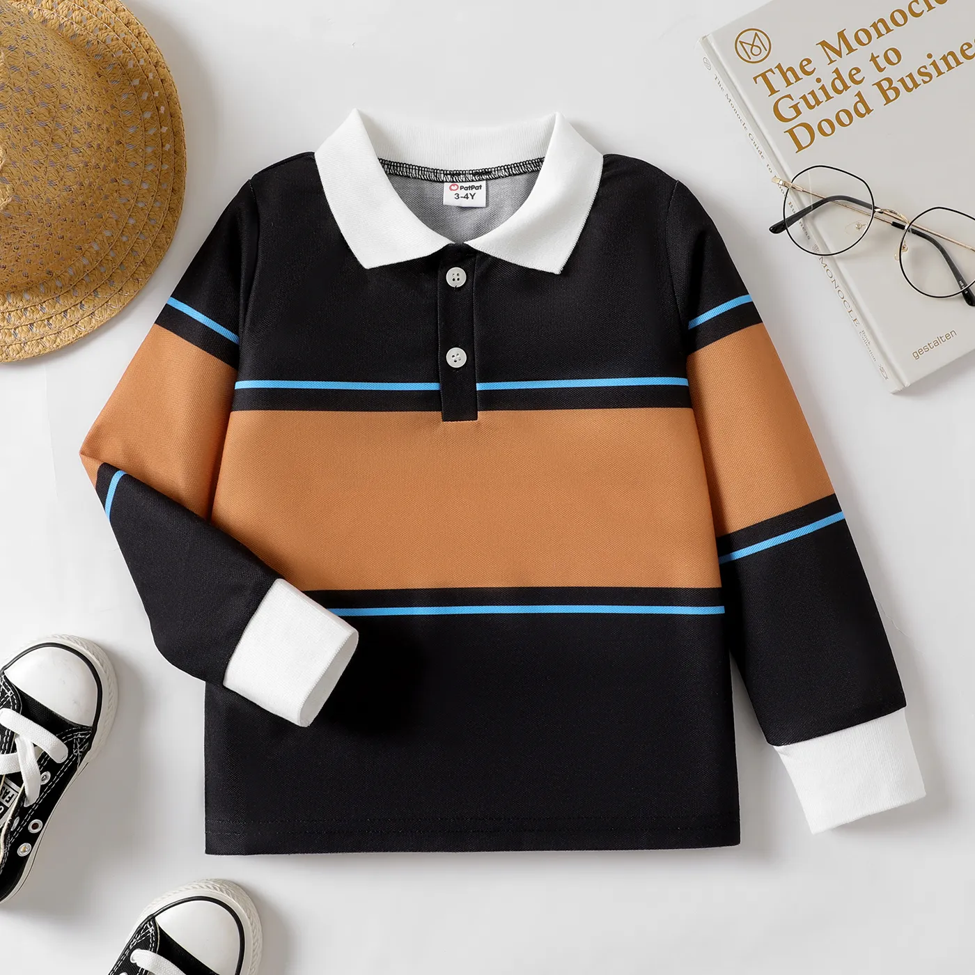 Toddler Boy Front Buttons Lapel Collar Long-sleeve Top  big image 1