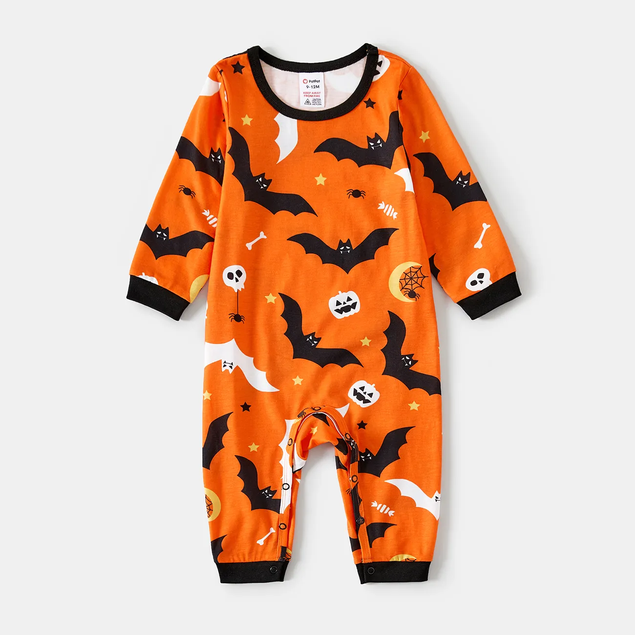 Halloween Family Matching Solid Color Bat Ghost Print Pajamas Sets (Flame Resistant) Orange big image 1