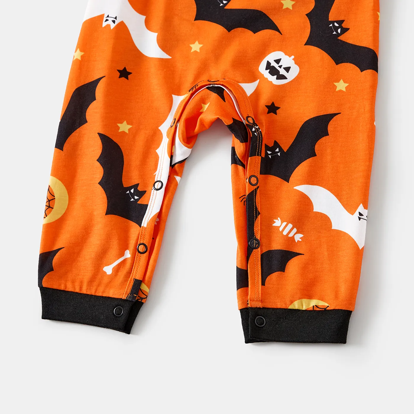 Halloween Family Matching Solid Color Bat Ghost Print Pajamas Sets (Flame Resistant) Orange image 3