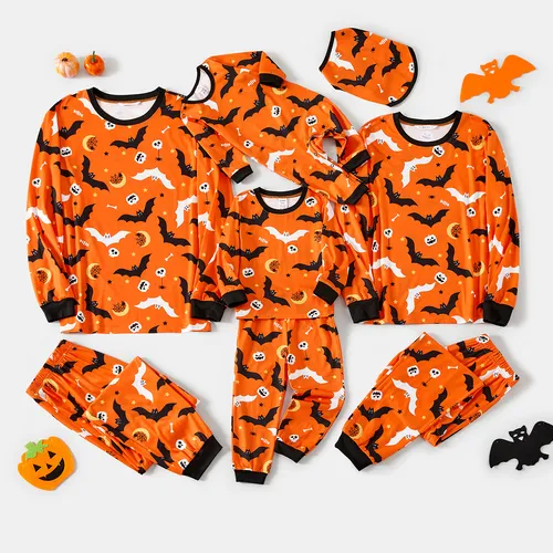 Halloween Family Matching Solid Color Bat Ghost Print Pajamas Sets (Flame Resistant)