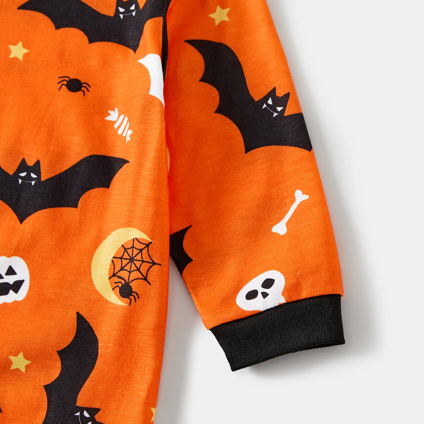 Halloween Family Matching Solid Color Bat Ghost Print Pajamas Sets (Flame Resistant) Orange image 4