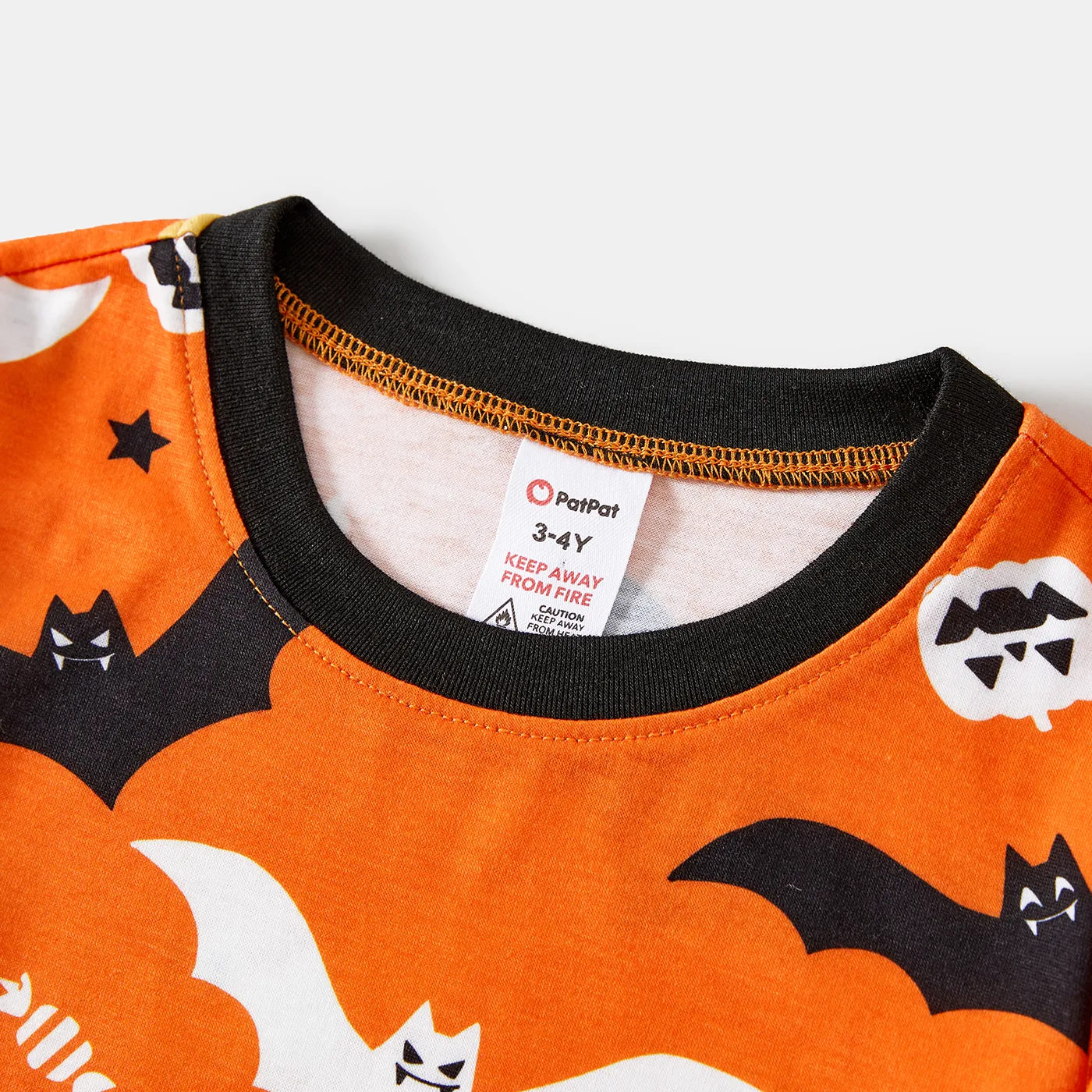 Halloween Family Matching Solid Color Bat Ghost Print Pajamas Sets (Flame Resistant) Orange image 6