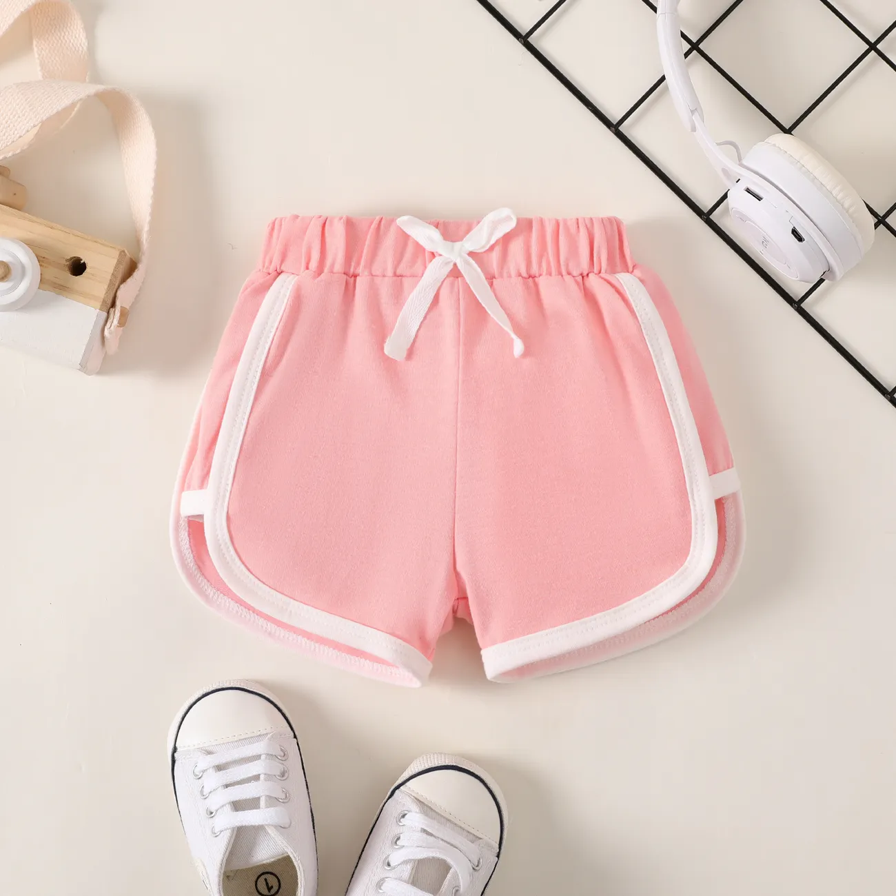 Bebé Chica Costura de tela Informal Pantalones cortos Rosado big image 1