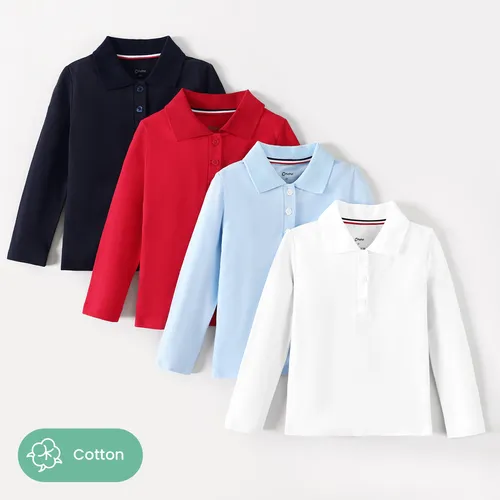 Toddler Boy/Girl 100% Cotton School Uniform Polo Neck Long-sleeve Shirt