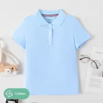 Kid Girl/Boy 100% Cotton School Uniform Short-sleeve Polo Neck Tee  Blue