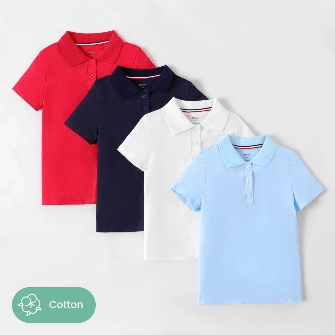 Kid Girl/Boy 100% Cotton School Uniform Short-sleeve Polo Neck Tee  Blue big image 1