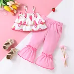 2pcs Toddler Girl Strawberry Print Ruffled Camisole and Flared Pants Set   image 3