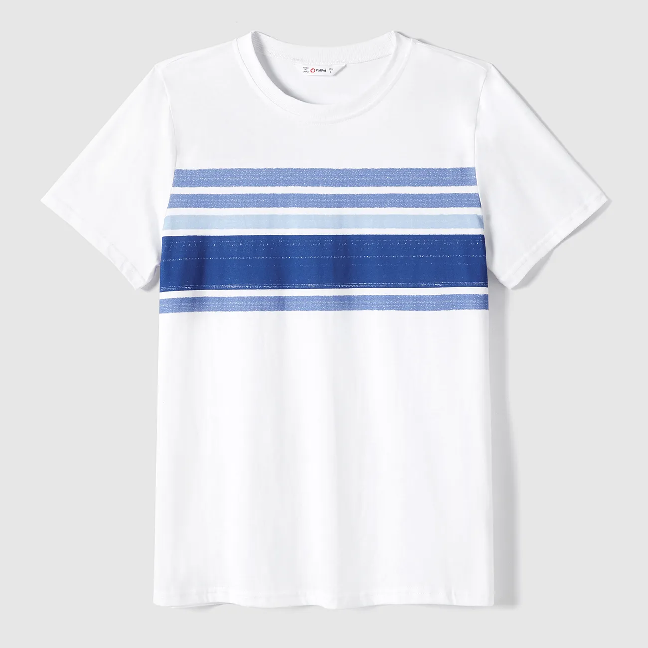 Family Matching Stripe Belted Dresses and 100% Cotton Short-sleeve T-shirts Sets BLUEWHITE big image 1