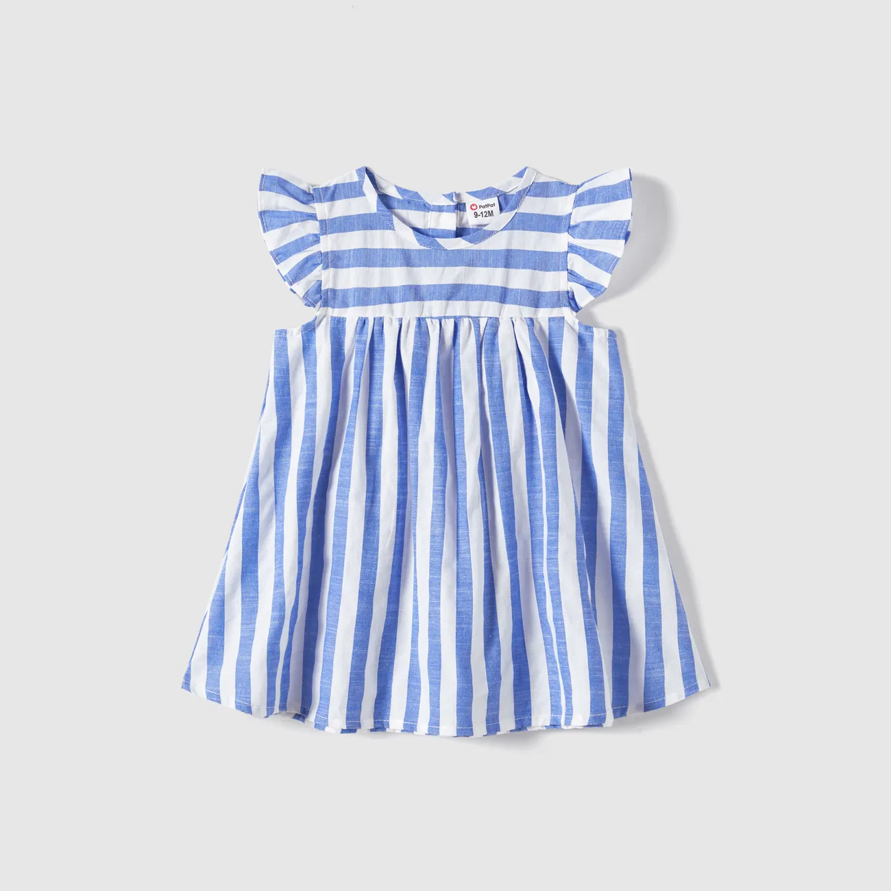 Family Matching Stripe Belted Dresses and 100% Cotton Short-sleeve T-shirts Sets BLUEWHITE big image 1