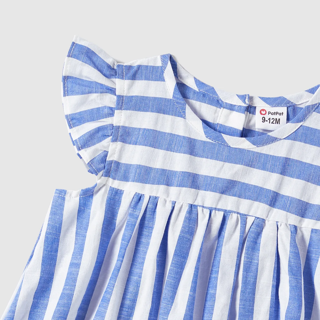 Family Matching Stripe Belted Dresses and 100% Cotton Short-sleeve T-shirts Sets BLUEWHITE big image 1