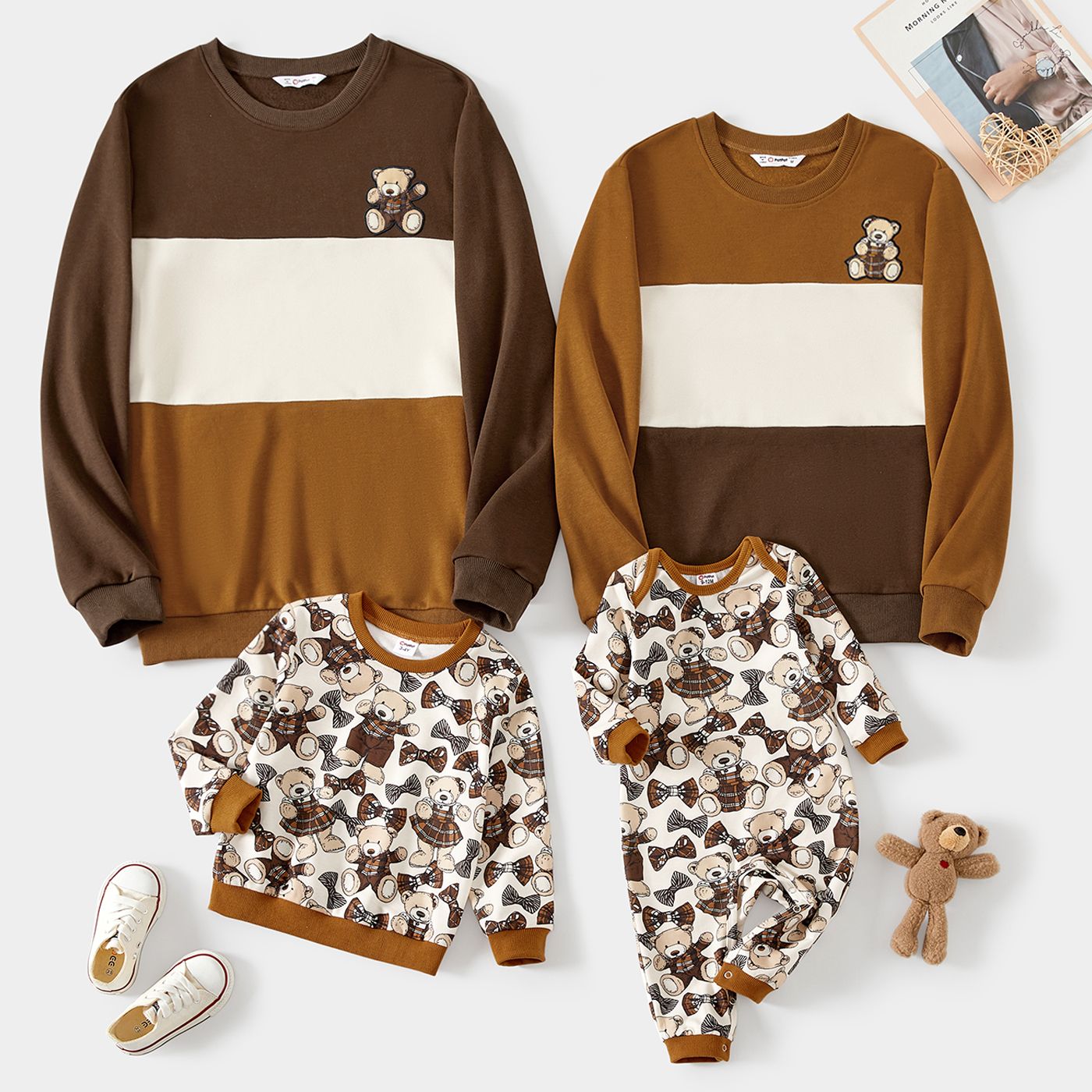 

Family Matching Bear Print Knitted Tops