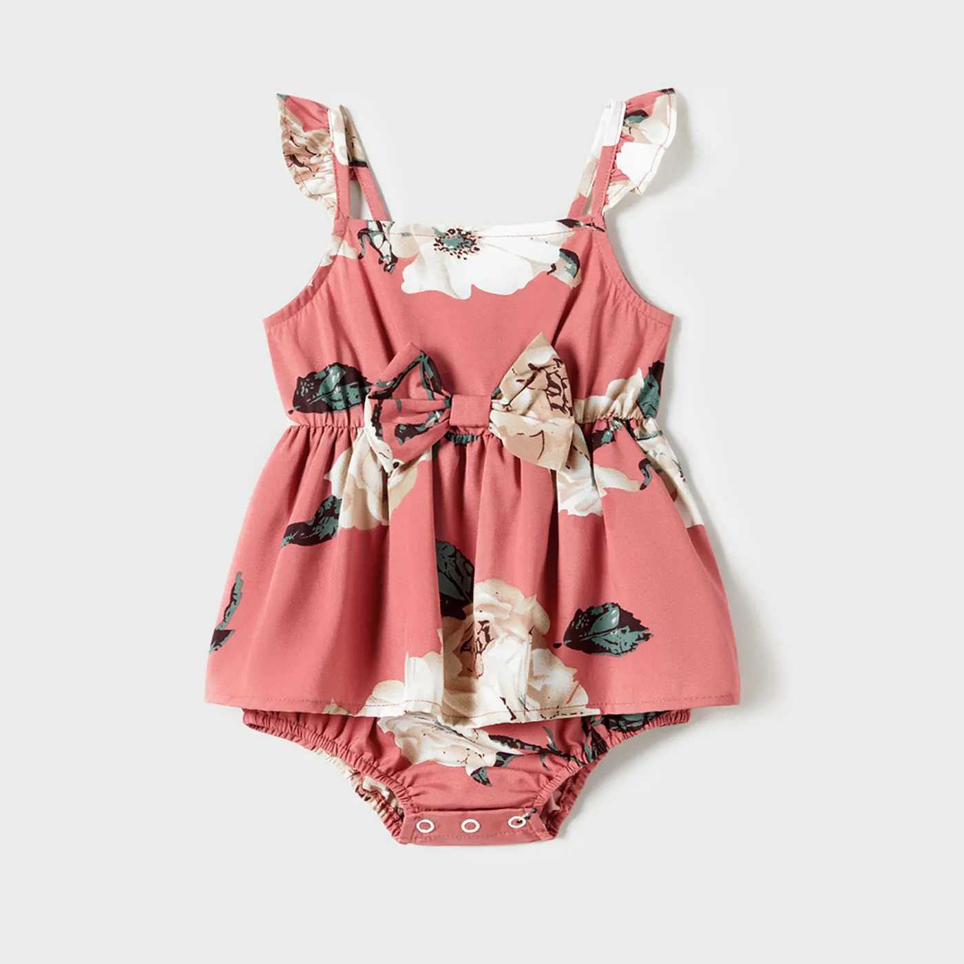 Family Matching Allover Floral Print Belted Slip Dresses and Colorblock Short-sleeve T-shirts Sets  image 1