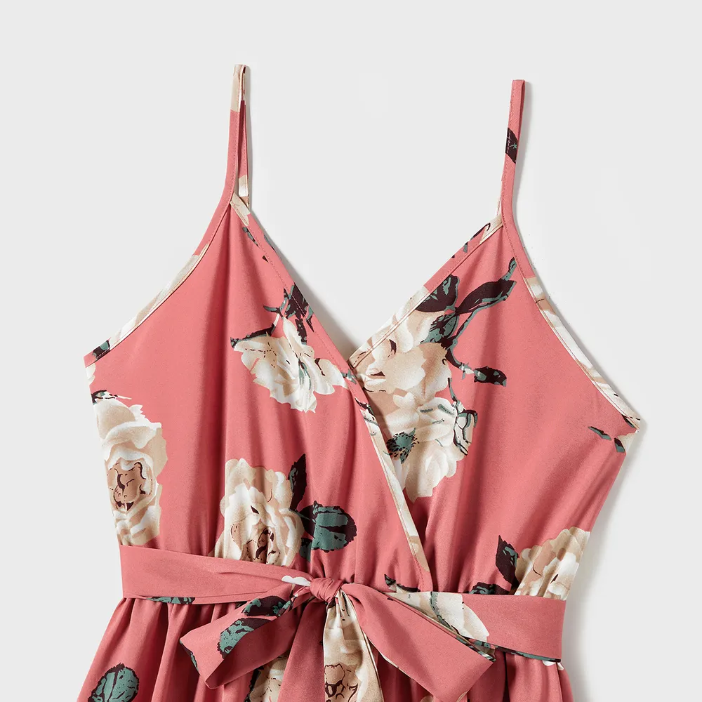 Family Matching Allover Floral Print Belted Slip Dresses and Colorblock Short-sleeve T-shirts Sets big image 15