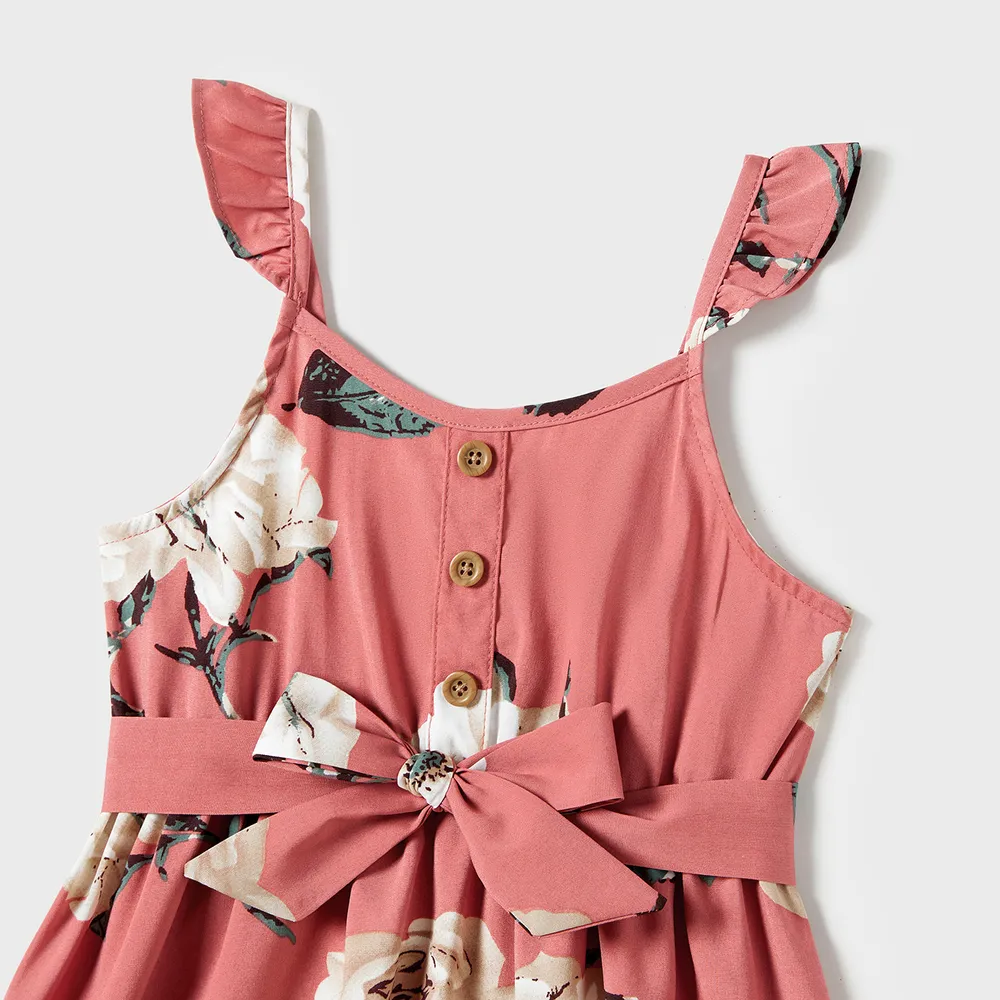 Family Matching Allover Floral Print Belted Slip Dresses and Colorblock Short-sleeve T-shirts Sets big image 11