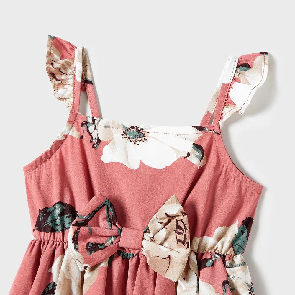 Family Matching Allover Floral Print Belted Slip Dresses and Colorblock Short-sleeve T-shirts Sets big image 3