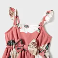 Family Matching Allover Floral Print Belted Slip Dresses and Colorblock Short-sleeve T-shirts Sets  image 3